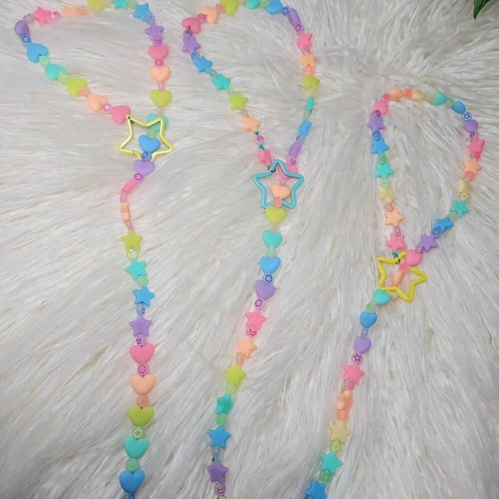 (Sweet Tart) glow Pastel kandi Rave lariat drop star necklace Silicone